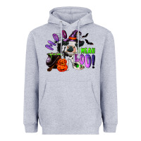 Heather Grey Moo I Mean Boo Baby Cow Heavyweight Hoodie - RanaPortraitStore