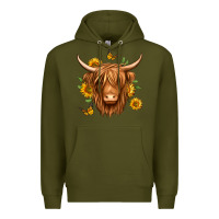 Army Green sunflowers long haired cow Premium Hoodie - Jasminsmagicworld