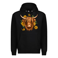 Black sunflowers long haired cow Premium Hoodie - Jasminsmagicworld