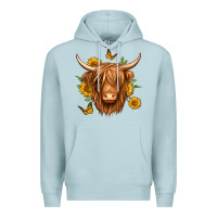 Blue Mist sunflowers long haired cow Premium Hoodie - Jasminsmagicworld