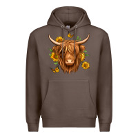 Coffee sunflowers long haired cow Premium Hoodie - Jasminsmagicworld