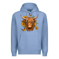 Colony Blue sunflowers long haired cow Premium Hoodie - Jasminsmagicworld