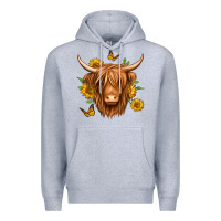 Heather Grey sunflowers long haired cow Premium Hoodie - Jasminsmagicworld