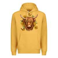Mustard sunflowers long haired cow Premium Hoodie - Jasminsmagicworld