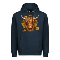 Navy sunflowers long haired cow Premium Hoodie - Jasminsmagicworld