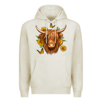 Oatmeal Heather sunflowers long haired cow Premium Hoodie - Jasminsmagicworld