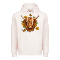Pale Pink sunflowers long haired cow Premium Hoodie - Jasminsmagicworld