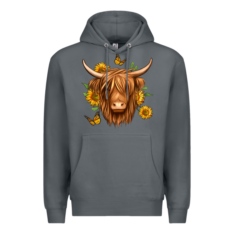 Sunflowers Long Haired Cow Premium Hoodie by Jasminsmagicworld | Teevron