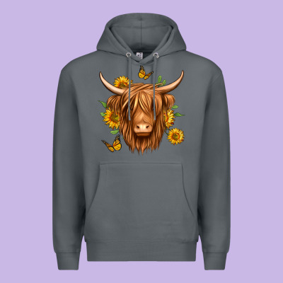 Sunflowers Long Haired Cow Premium Hoodie Designed By Jasminsmagicworld