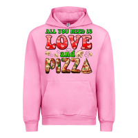 Fuchsia Pink all you need is love and pizza Urban Hoodie - AdoDesignShop
