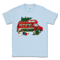 Dusty Blue christmas santa claus with retro van Classic Tee - BundleAndBundleShop