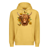 Antique Gold sunflowers long haired cow Premium Hoodie - Jasminsmagicworld