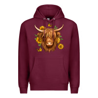 Burgundy sunflowers long haired cow Premium Hoodie - Jasminsmagicworld