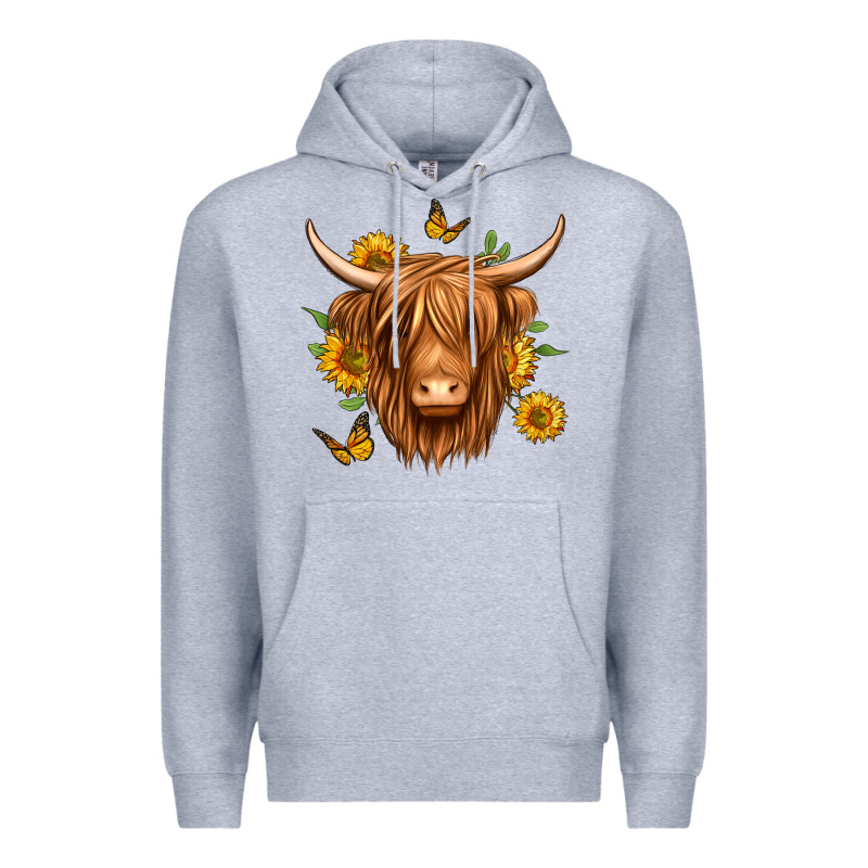 Sunflowers Long Haired Cow Premium Hoodie by Jasminsmagicworld | Teevron