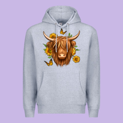 Sunflowers Long Haired Cow Premium Hoodie Designed By Jasminsmagicworld