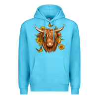 Ocean Blue sunflowers long haired cow Premium Hoodie - Jasminsmagicworld