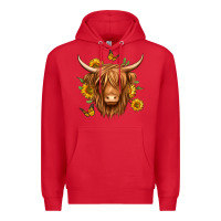 Red sunflowers long haired cow Premium Hoodie - Jasminsmagicworld