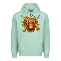 Seafoam sunflowers long haired cow Premium Hoodie - Jasminsmagicworld