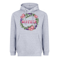 Heather Grey Mother With Floral Wreath Heavyweight Hoodie - RanaPortraitStore