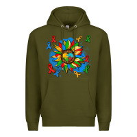 Army Green autism sunflower ribbon Premium Hoodie - AdoDesignShop
