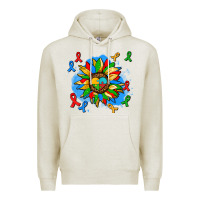 Oatmeal Heather autism sunflower ribbon Premium Hoodie - AdoDesignShop