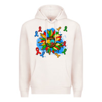 Pale Pink autism sunflower ribbon Premium Hoodie - AdoDesignShop