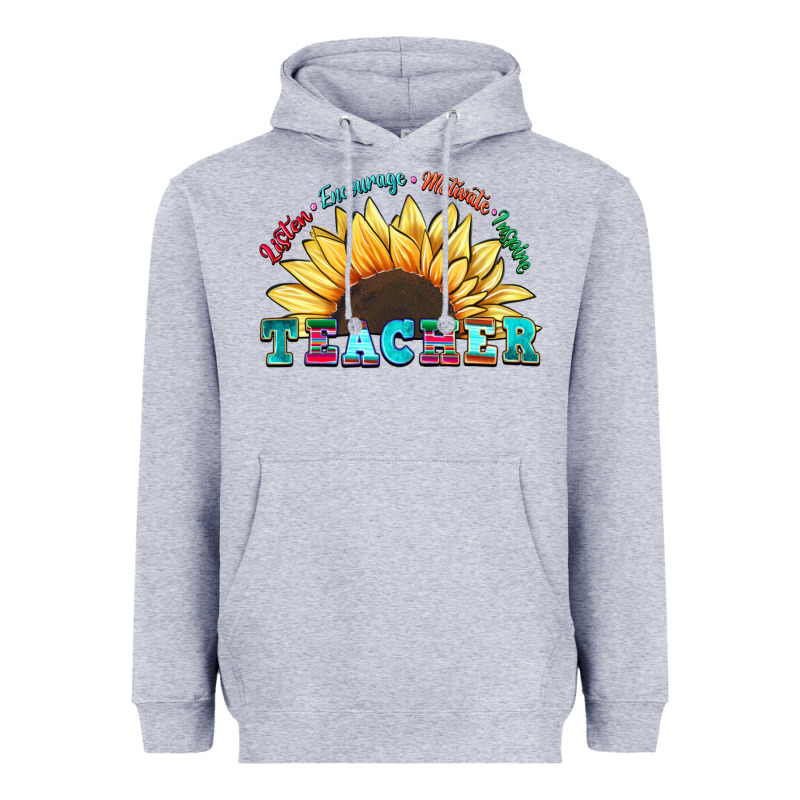 Teacher Sunflower Listen Encourage Motivate Inspir Heavyweight Hoodie by Zillion Design Studio | Teevron