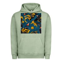 Pigment Oil Green construction vehicles seamless pattern Urban Hoodie - BundleAndBundleShop