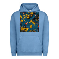 Pigment Pebble Blue construction vehicles seamless pattern Urban Hoodie - BundleAndBundleShop