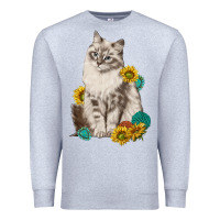 Heather Grey siberian cat sunflower and gemstone Premium Sweatshirt - texasbilliewilder