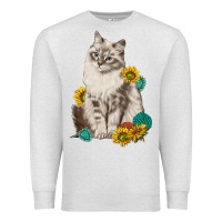 Oatmeal Heather siberian cat sunflower and gemstone Premium Sweatshirt - texasbilliewilder