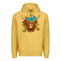 Antique Gold sunflower long haired cow Premium Hoodie - Jasminsmagicworld