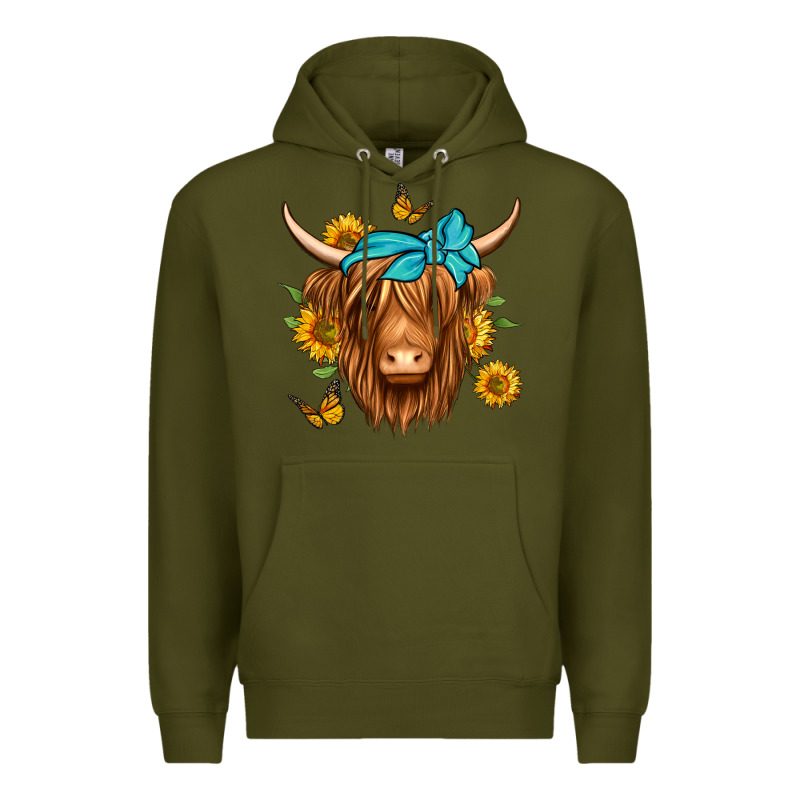 Sunflower Long Haired Cow Premium Hoodie by Jasminsmagicworld | Teevron