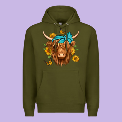 Sunflower Long Haired Cow Premium Hoodie Designed By Jasminsmagicworld