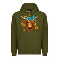 Army Green sunflower long haired cow Premium Hoodie - Jasminsmagicworld