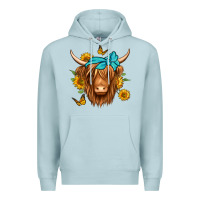 Blue Mist sunflower long haired cow Premium Hoodie - Jasminsmagicworld