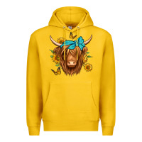 Lemon sunflower long haired cow Premium Hoodie - Jasminsmagicworld