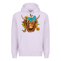 Lilac sunflower long haired cow Premium Hoodie - Jasminsmagicworld