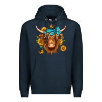 Navy sunflower long haired cow Premium Hoodie - Jasminsmagicworld