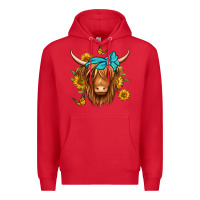 Red sunflower long haired cow Premium Hoodie - Jasminsmagicworld
