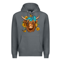 Rock sunflower long haired cow Premium Hoodie - Jasminsmagicworld