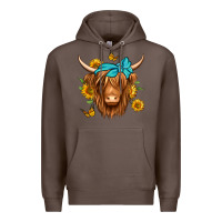 Coffee sunflower long haired cow Premium Hoodie - Jasminsmagicworld