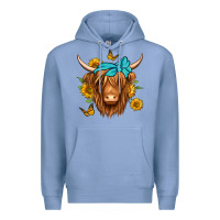 Colony Blue sunflower long haired cow Premium Hoodie - Jasminsmagicworld