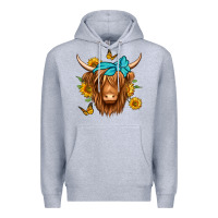 Heather Grey sunflower long haired cow Premium Hoodie - Jasminsmagicworld