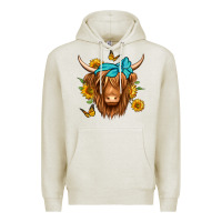 Oatmeal Heather sunflower long haired cow Premium Hoodie - Jasminsmagicworld