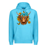 Ocean Blue sunflower long haired cow Premium Hoodie - Jasminsmagicworld