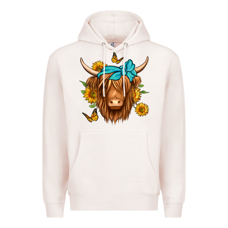 Sunflower Long Haired Cow Premium Hoodie by Jasminsmagicworld | Teevron
