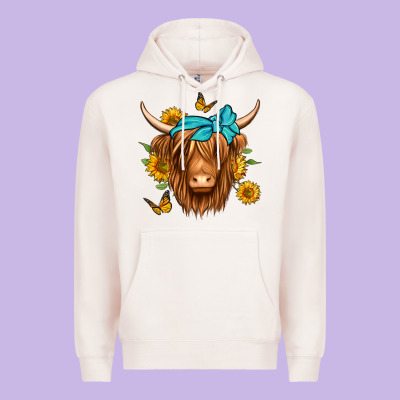 Sunflower Long Haired Cow Premium Hoodie Designed By Jasminsmagicworld