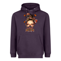 Plum football messy bun mom Heavyweight Hoodie - texasbilliewilder
