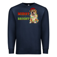 Navy merry and bright english bulldog Premium Sweatshirt - RanaPortraitStore